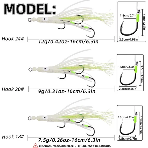 Imagen 2 del producto Cebos de calamar suaves con faldas de silicona y un dos o tres anzuelos auxiliares, Ideal para pesca en el mar, 10 Uds.
