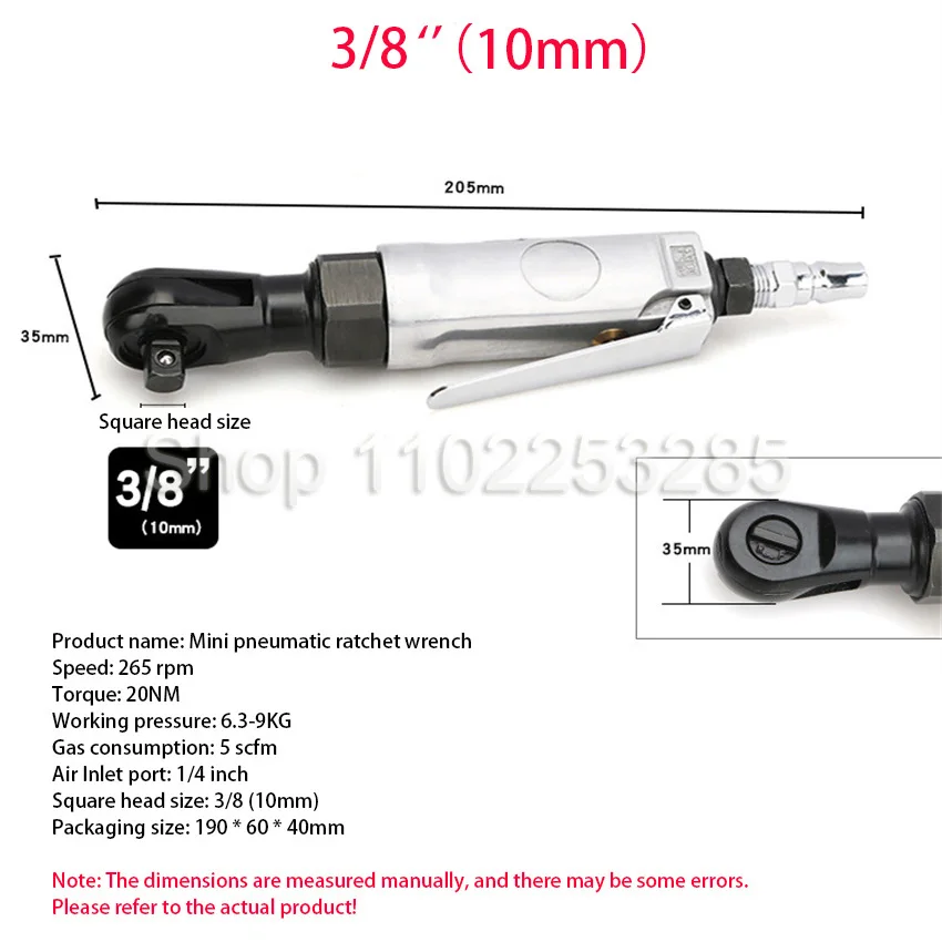 Imagem -06 - Mini Pneumático Ratchet Wrench Ratchet Impacto Chave Soquete Cabeça Quadrada 6.35 mm 10 mm Air Spanner Ângulo Direito 1