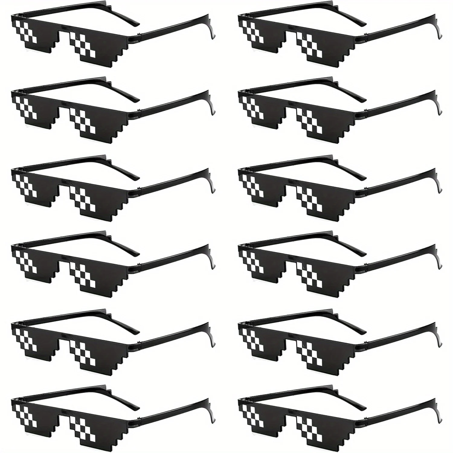 12 Piece Set, Thug Life Party Glasses 8-pixel Colorful Mosaic Game Player MLG Photo Prop Glasses