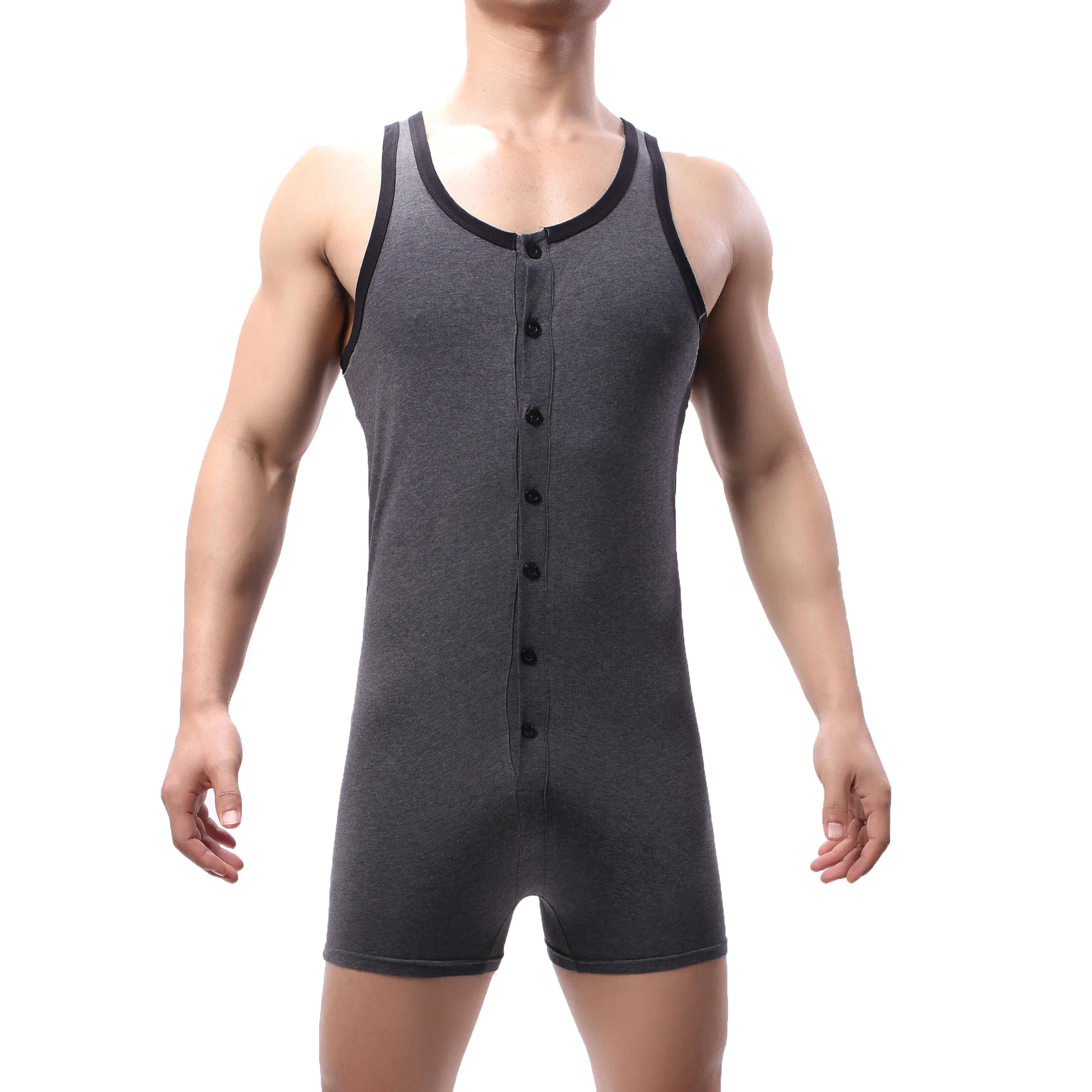 Mens Undershirts Cotton One-Piece Rompers Men Bodysuit Wrestling Singlet Sports Leotard Fitness Jumpsuits Boxer Shorts Underwear