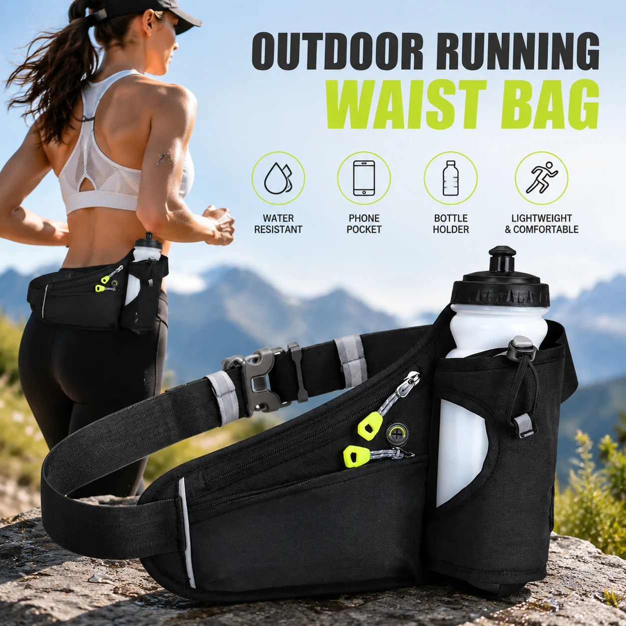 Outdoor Running Waist Bag With Water Bottle Holder Adjustable Waterproof Sports Fanny Pack For Hiking Cycling Fitness