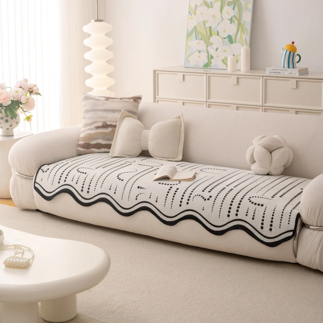 Einfache Punkte Linien Chenille Sofa Kissenbezug Wohnzimmer Einzigartige Form Rutschfeste Couchbezug Handtuch Sitzpolster Schützen Sie die ganze Saison