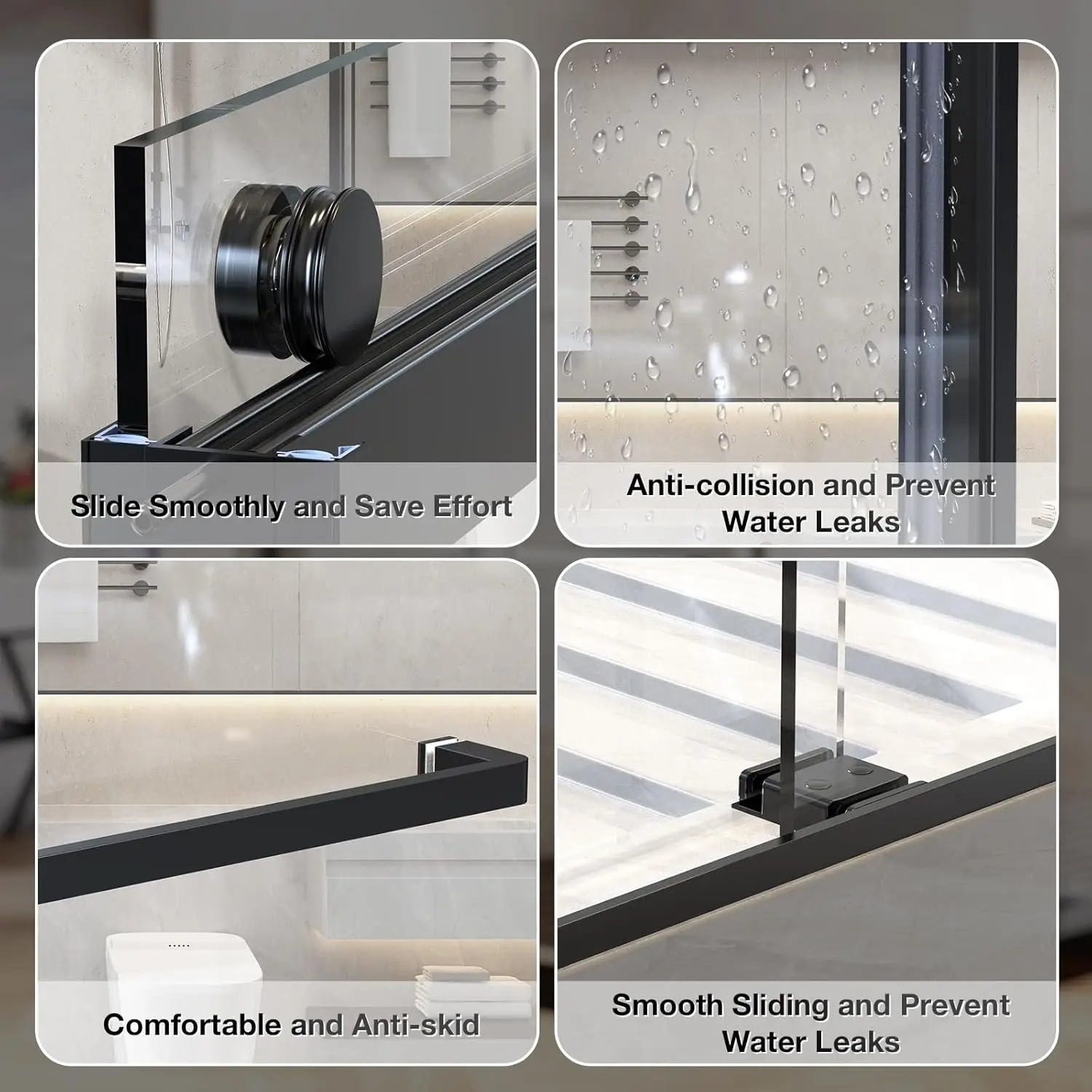 باب دش من الزجاج المقسى بدون إطار 8 مم، عرض 56-60 بوصة × ارتفاع 74 بوصة، آلية إغلاق ناعمة، تصميم ذو وجهين