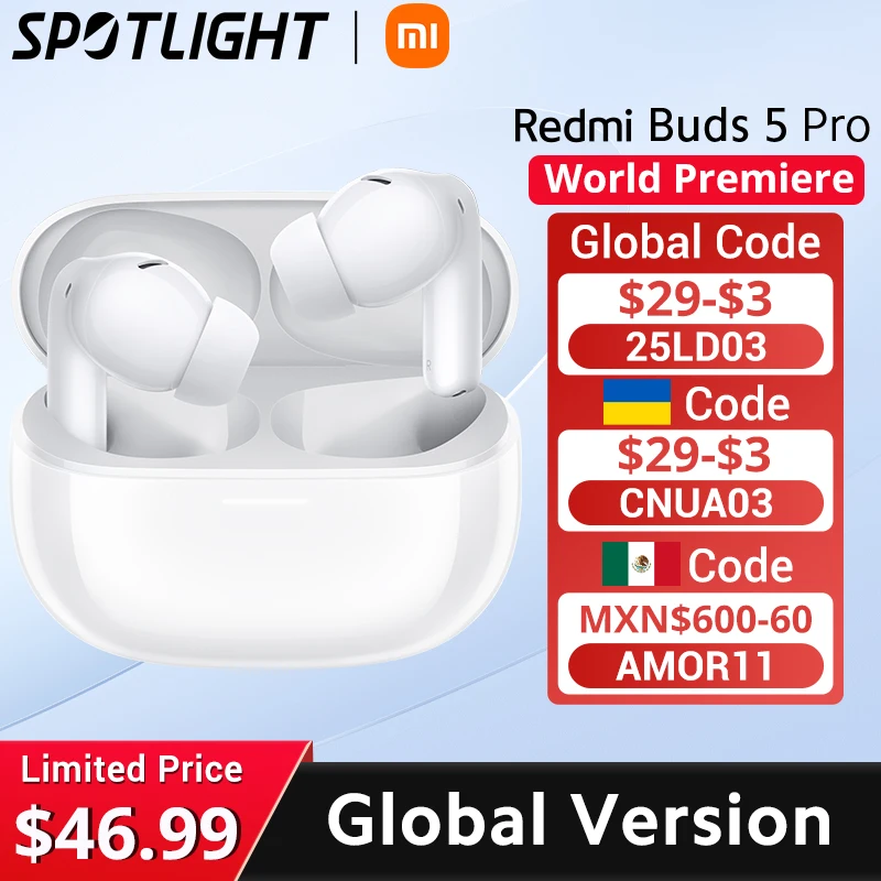 [World Premiere]Redmi Buds 5 Pro Global Version 52dB Noise Cancellation Up to 4kHz ultra-wide Frequency 38 Hours Battery Life