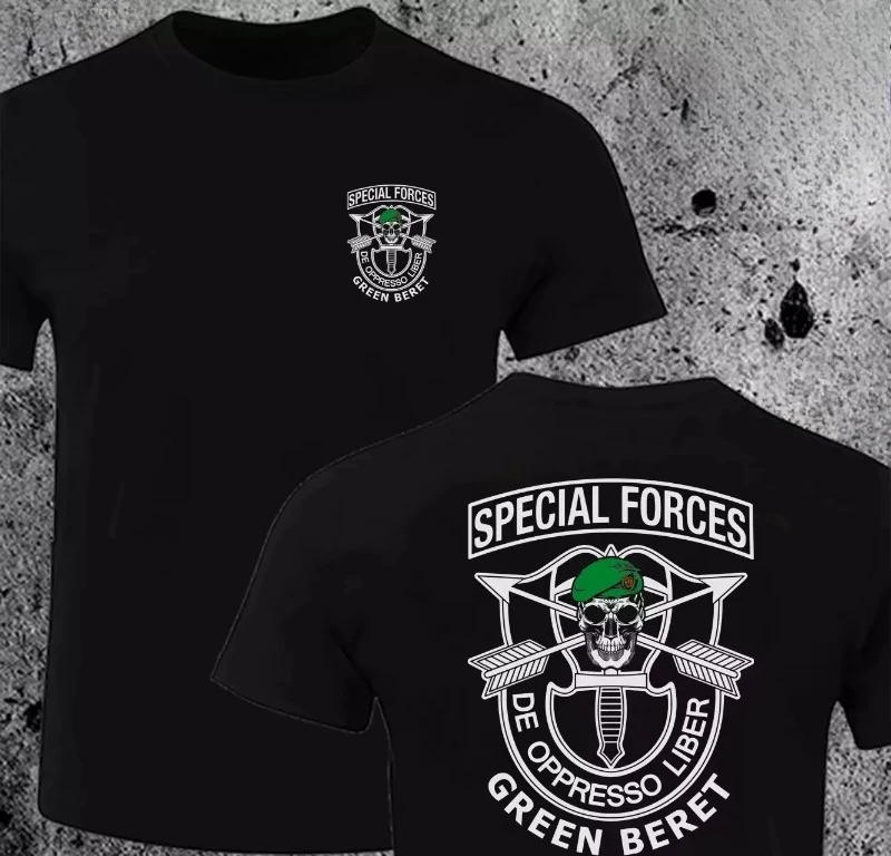 

2025 New Army Green Beret Special Forces T-Shirt Men's 100% Cotton Crew Neck Casual Tactical Tee Military Black T-Shirt