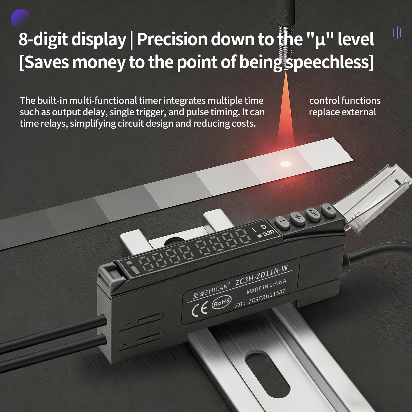 ZHICAN ZC3H-ZD11 ZD41 Digital Fiber Optic Amplifier Dual Display Sensor for Through Beam Diffuse Reflective