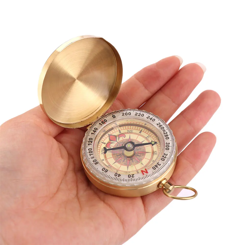 Enhanced Pure Copper Pocket Compass Waterproof Multifunctional Navigation Compass Luminous Portable Copper Compass Hiking