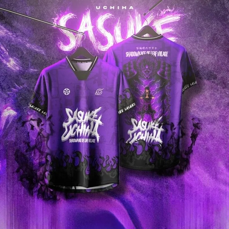 2026 New Naruto Uchiha Sasuke Theme Jersey, Susanoo Anime Style Purple-Black V-Neck Casual Sports Short-Sleeve T-Shirt, Unisex