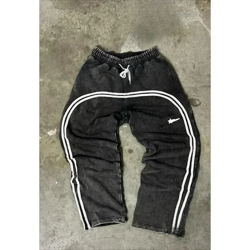 

Korean Street Fashion Simple Striped Straight Casual Pants Men and Women Retro Streetwear Hip-hop Couple Loose Y2K Sweatpants
