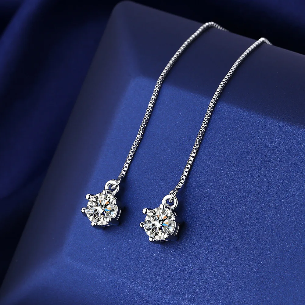 Runde Moissanit-Tropfenohrringe aus 925 Silber, Durchzieher-Ohrringe für Damen, Hängende Kettenohrringe, Hochzeitsschmuck, Geschenk – Detail 6