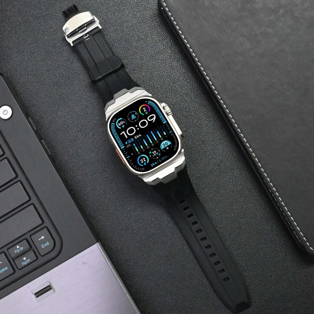 

Ремешок резиновый для Apple Watch 49 мм 45 мм 44 мм 42 мм, роскошный мужской браслет для Iwatch Series 6 5 4 Se 7 8 9 Ultra2 Correa