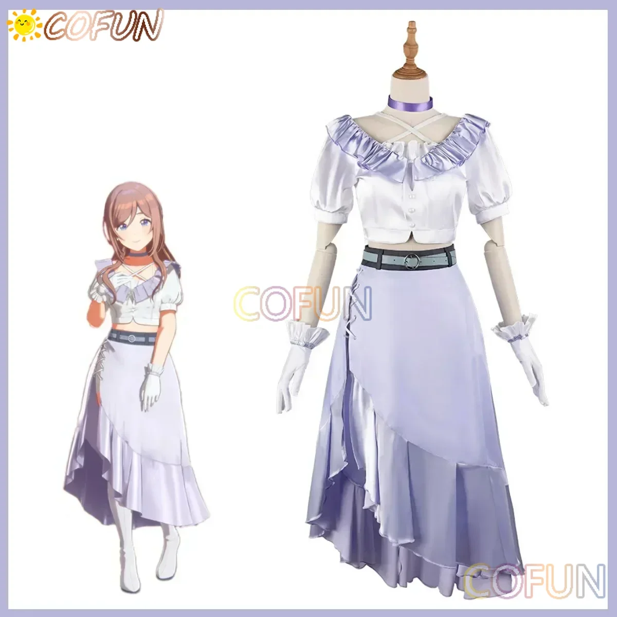 COFUN Anime Game THE IDOLM@STER Rinami Himesaki Cosplay Costume White Purple Skirt Uniform Woman Sexy Cute Halloween Carnival Su