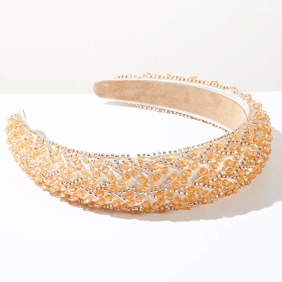 Korean Luxury Handmade Beaded Hair Band Fashion Crystal Rice Beads Decorative Headband Versatile High Head Headband for Women