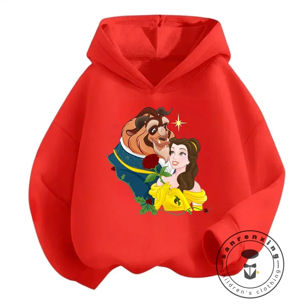 New Disney Collection Cute Beauty and the Beast Cartoon Print Sweatshirts for Boys Girls Fashion Winter Wear Cozy Casual Tops