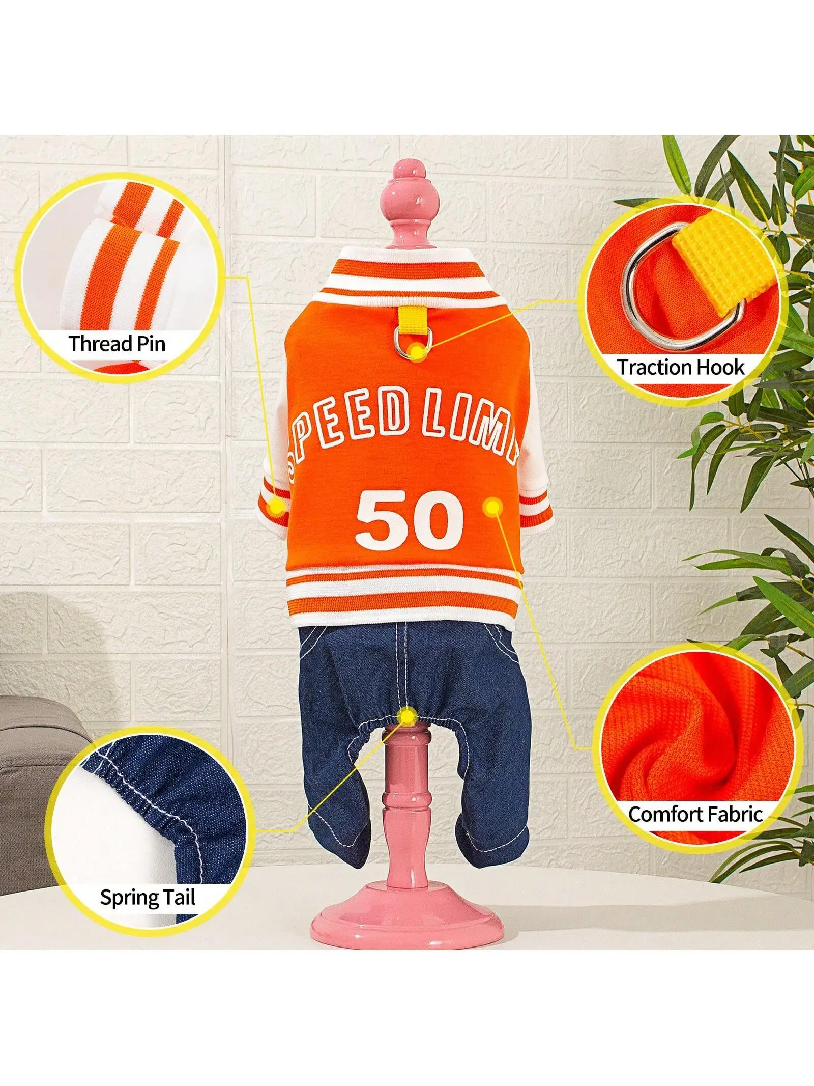 1pc Pet Four-Legged Jumpsuit With Printed Letters And Orange Flaming Design, Spring And Autumn Clothes For Cats And Dogs