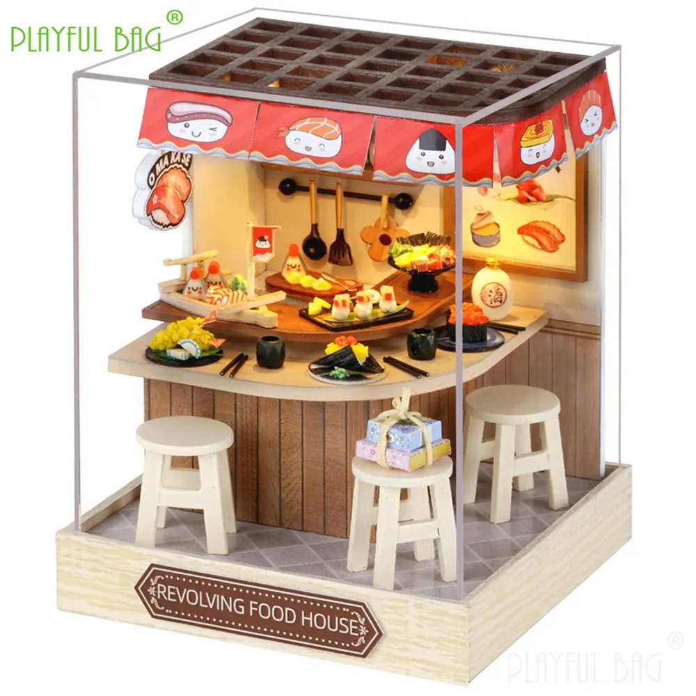 ฉาก Miniature Handmade DIY Hut เด็กปริศนาประกอบของเล่น House รุ่นขนมอาหารสร้างสรรค์วันเกิดคนรักของขวัญ UG369