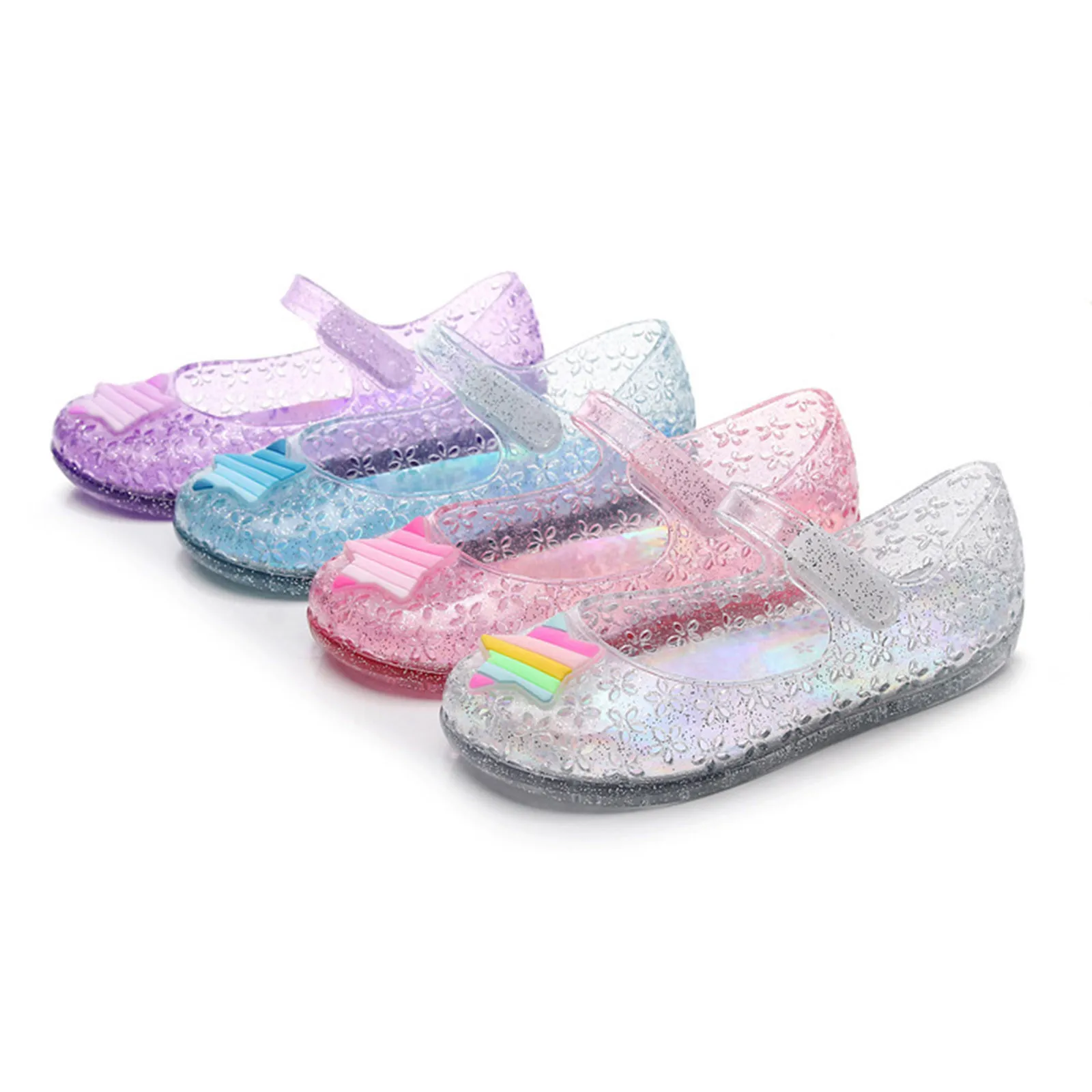 2-8 Years Children\'s Casual Shoes Baby Kids Girls Jelly Sandals Solid Color Hollow Sandal Girls Soft Soles Anti-slip Beach Shoes