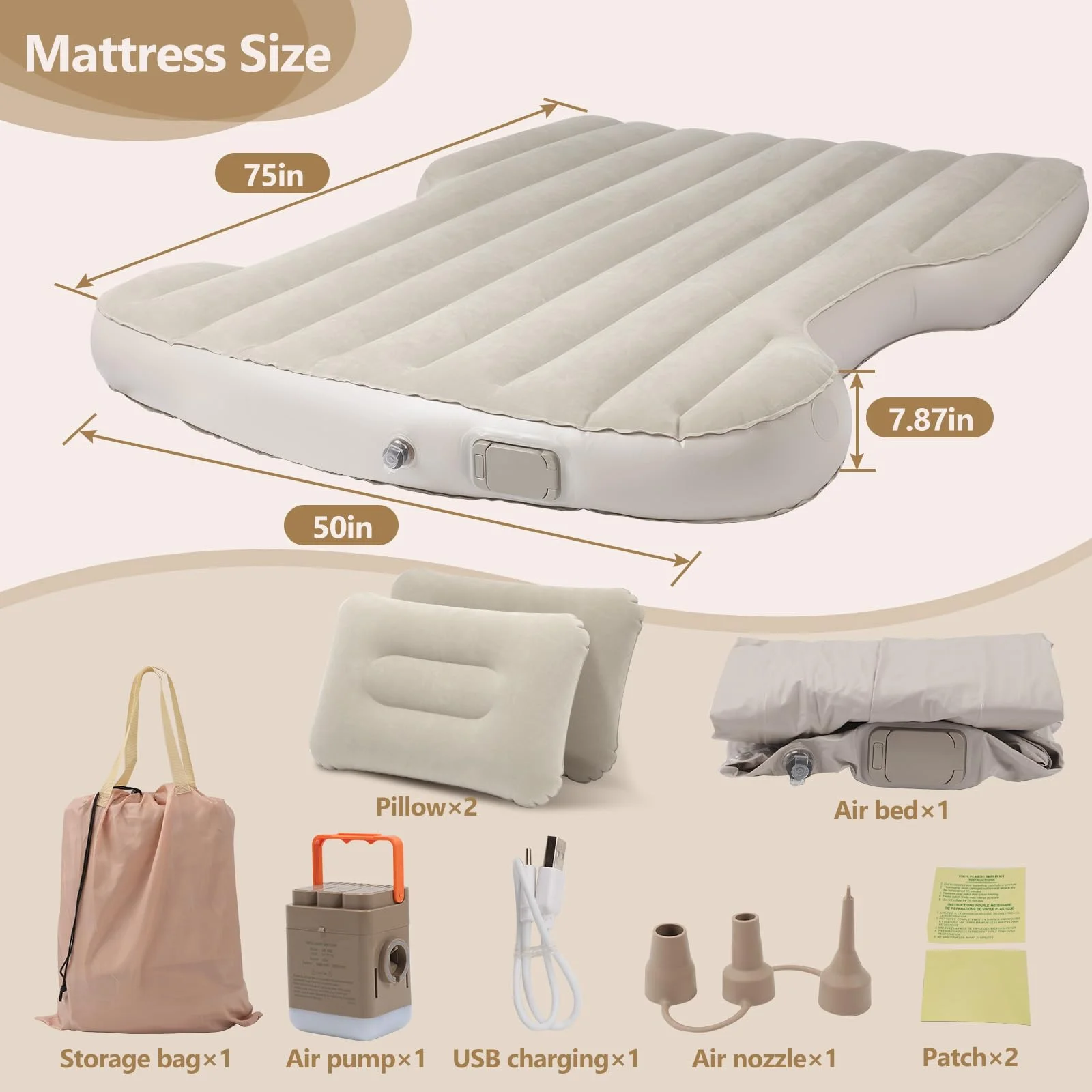 Air Mattress, Self Inflating Car Camping Mattress with Wireless Charging Air Pump, Sleeping Mat