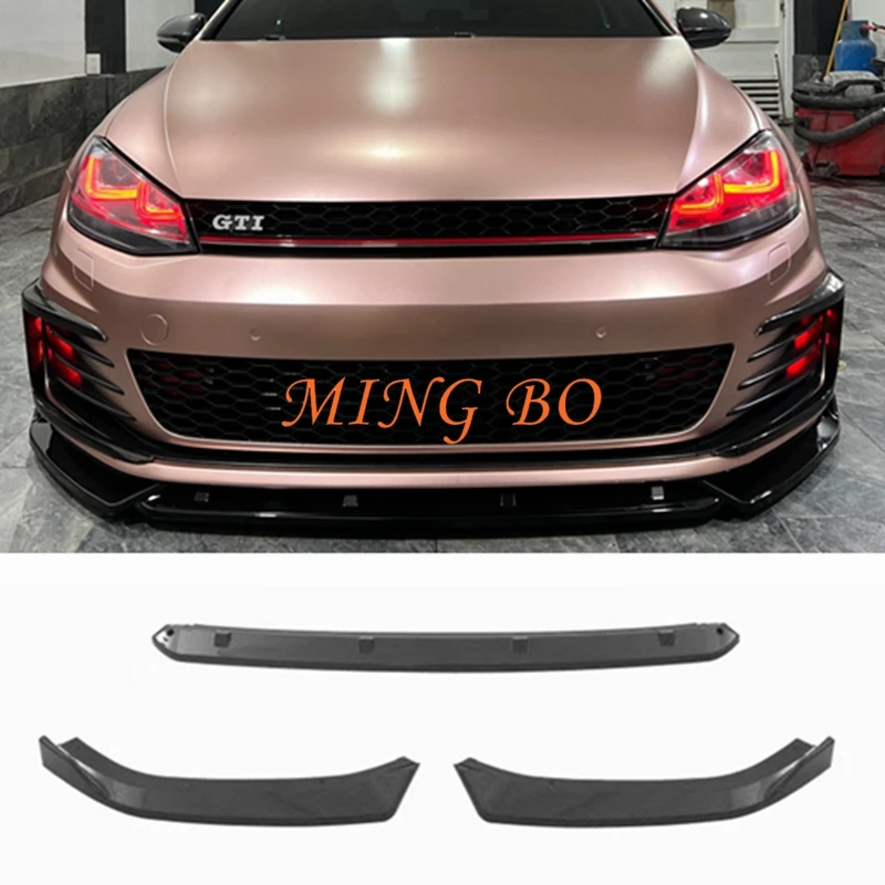 FOR Volkswagen GOLF MK7 GTi MAX 3-Segment Bumper Diffuser Front Lip Body Kit ABS Material black carbon fiber look