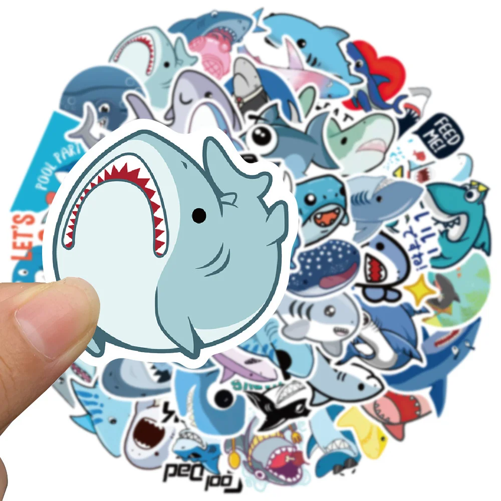 10/30/50pcs Sea Creature Shark Cartoon Cute Sticker For Kids Toys Luggage Laptop Ipad Skateboard Journal Gift Guitar Sticker Who