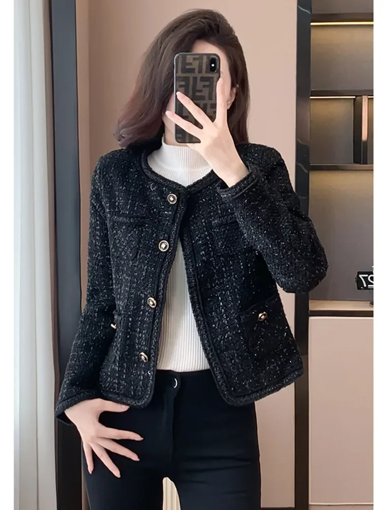 New Vintage Tweed giacca di lana cappotto donna piccolo profumato o-collo manica lunga giacche corte Office Lady Fashion Autumn capispalla