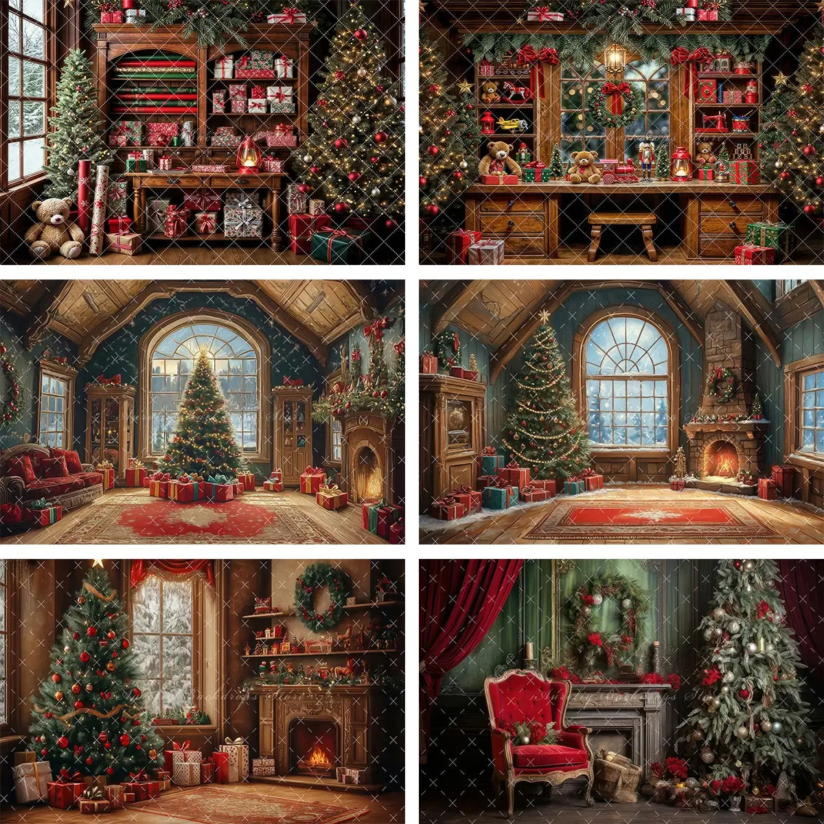 

Рождественский фон для фотосессии: Мастерская Санты, верстак, детский уголок, фон для фотосъемки на день рождения с тортом