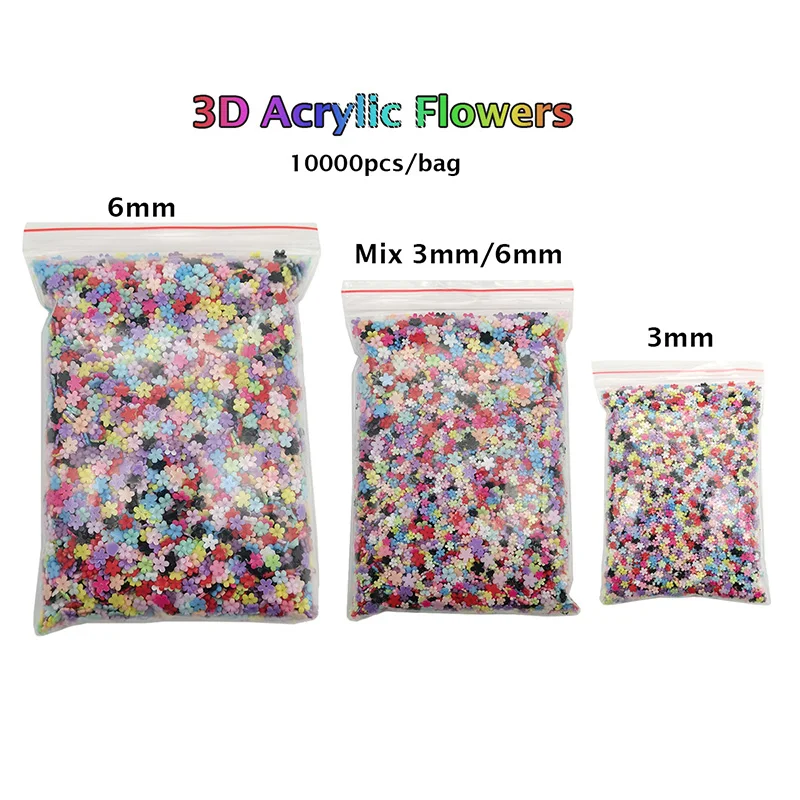 Mix Colors Acrylic Flower Nail Art Decorations Bulk Crystal Nails Parts Gems 3D Charms Nail Steel Beads Nail Art Accessories