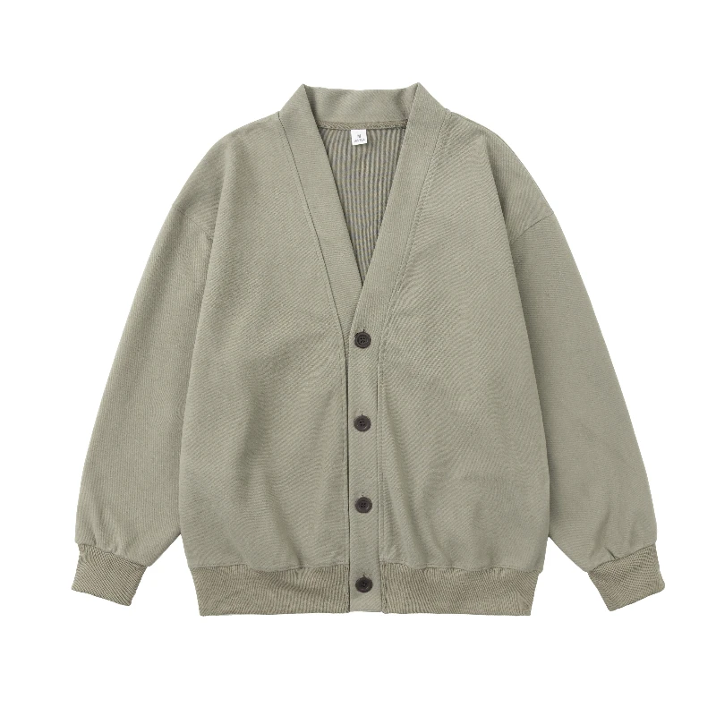

Men's Heavyweight 400gsm V-Neck Cardigan Hoodie - Single Button Loose Fit Thermal Jacket Solid Color Cardigan Unisex