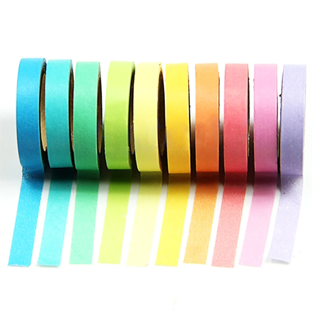 

10Pcs Rainbow Washi Masking Adhesive Tape Colorful Decorative Sticky Paper for Scrapbooking Diary Notebook Masking Adhesive Tape