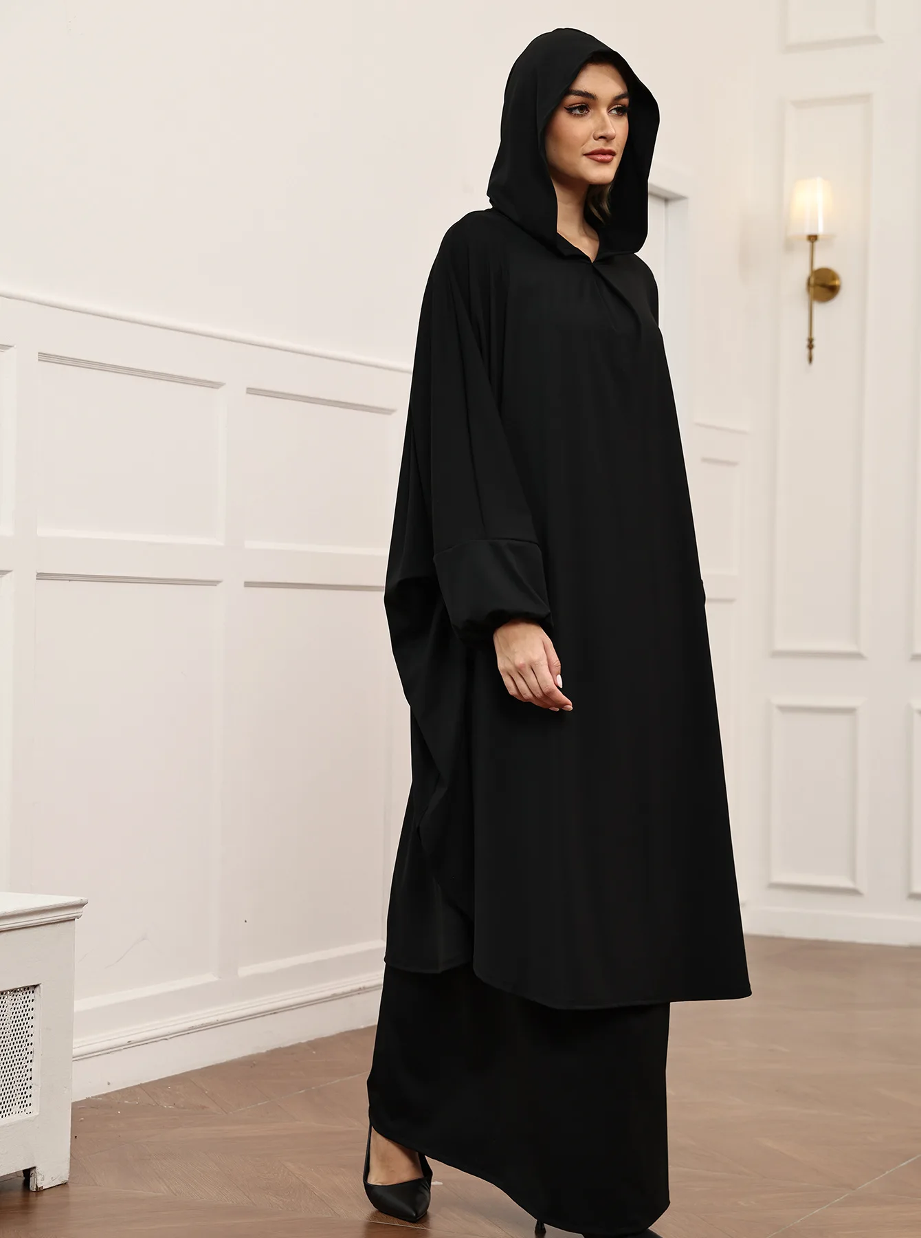 2피스 라마단 무슬림 여성용 후드 탑 스커트 이슬람 의류 두바이 아바야 드레스 기도복 이드 젤라바 로브 카프탄 잘라비야