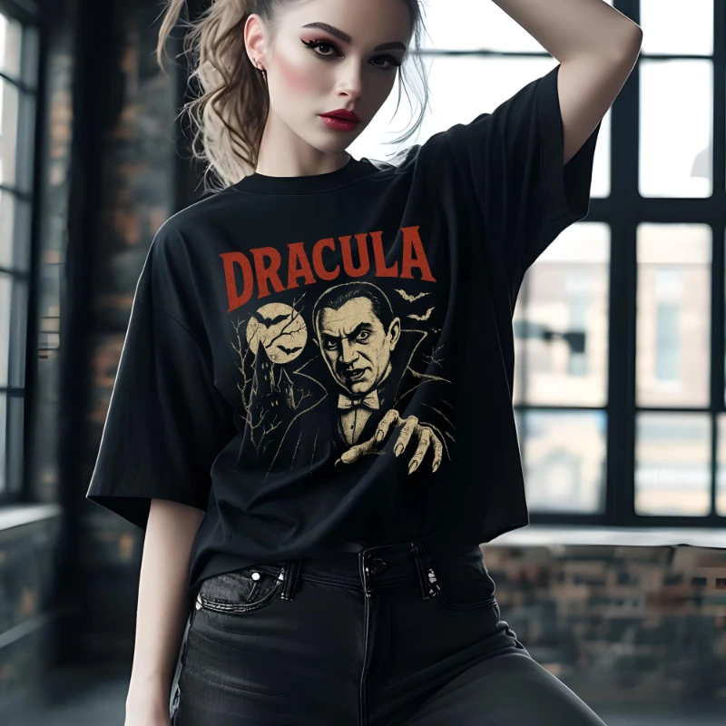 الصيف الساخن بيع ريترو دراكولا فيلم الرعب المرأة تي شيرت |   الرجعية القوطية مصاص دماء تي شيرت |   قميص كلاسيكي بنمط الوحش