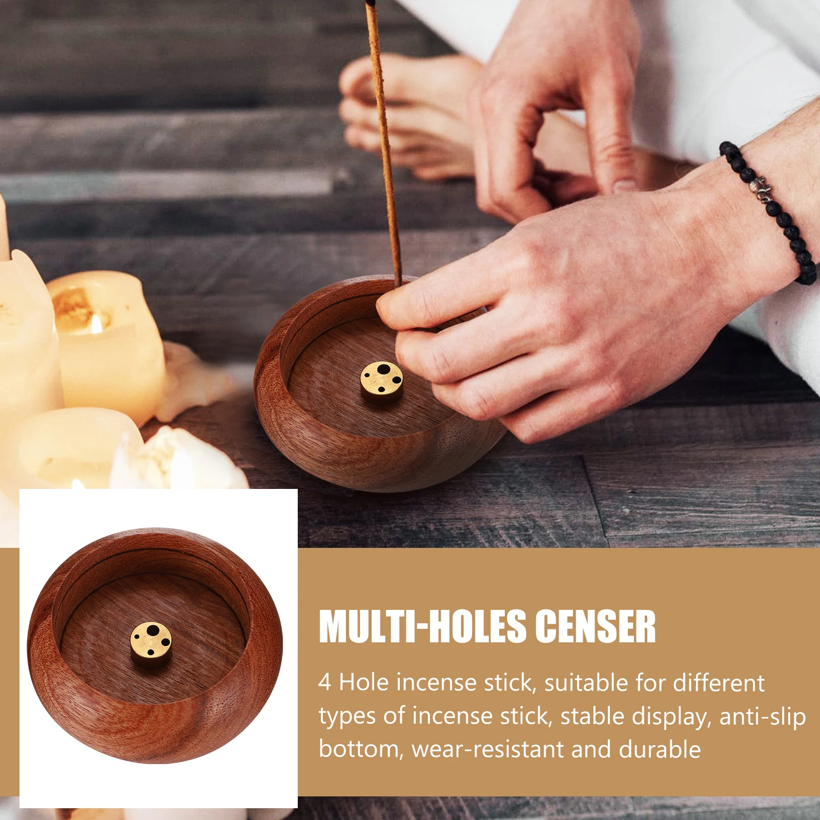

Wooden Incense Holder Solid Wood Censer Multi holes Bowl shaped Tray Japanese Style Decor Living Room Aroma Accessories Home
