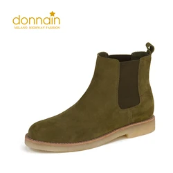 DONNAIN Natural Suede Common Chelsea Boots Women Raintree Green Genuine Leather Ankle Booties Soft Sole Female Shoes Crepe Sole