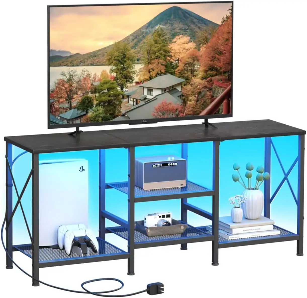 

Подставка для телевизора JARHETUN со светодиодной подсветкой для телевизора с диагональю 55 дюймов, развлекательный центр с 3-уровневыми открытыми полками, тумба под телевизор для Li