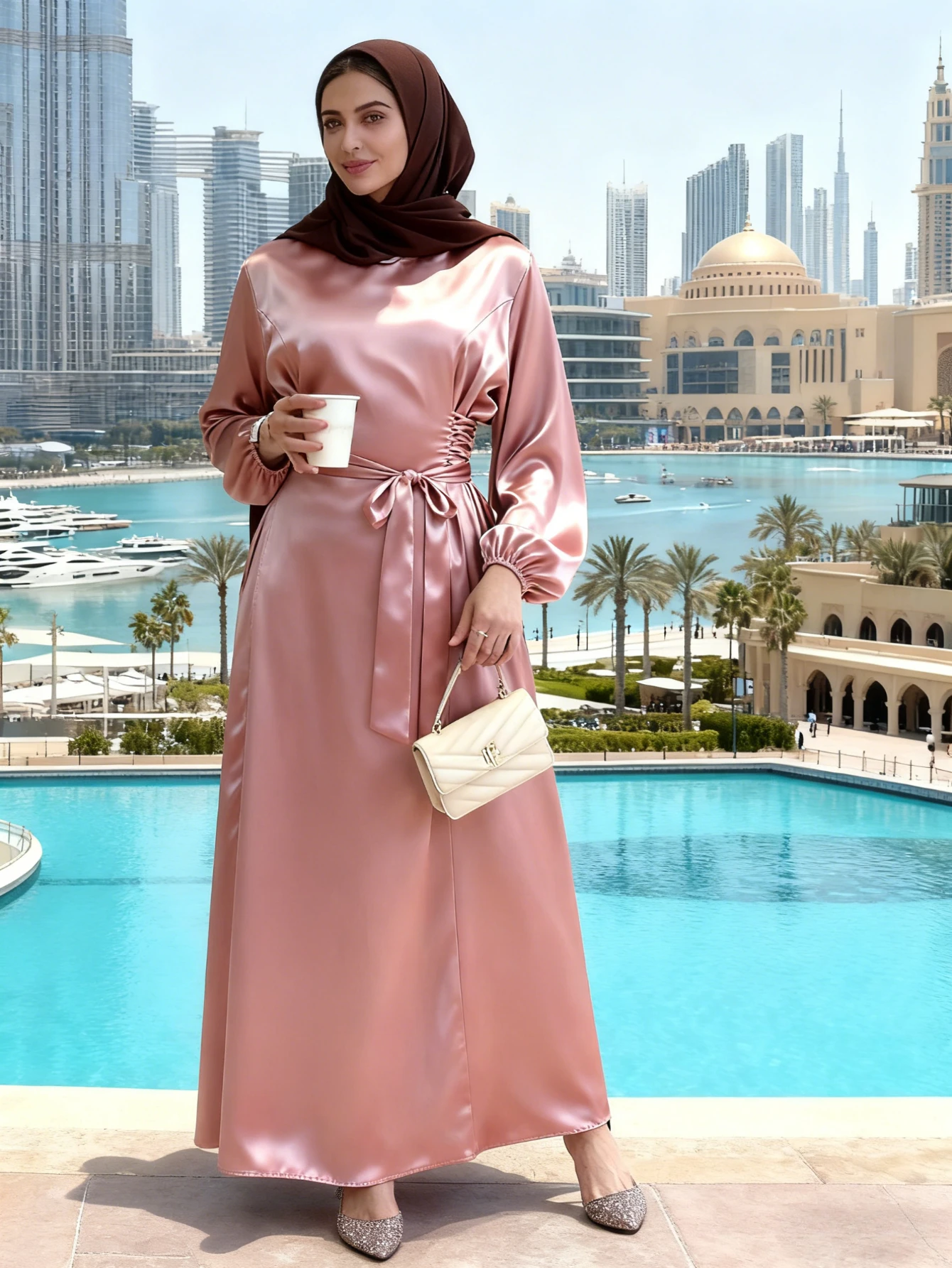 

Ид атласное мусульманское платье женское водолазка облегающее марокканское вечернее платье Рамадан на шнуровке Vestidos Largo Дубай арабский длинный халат