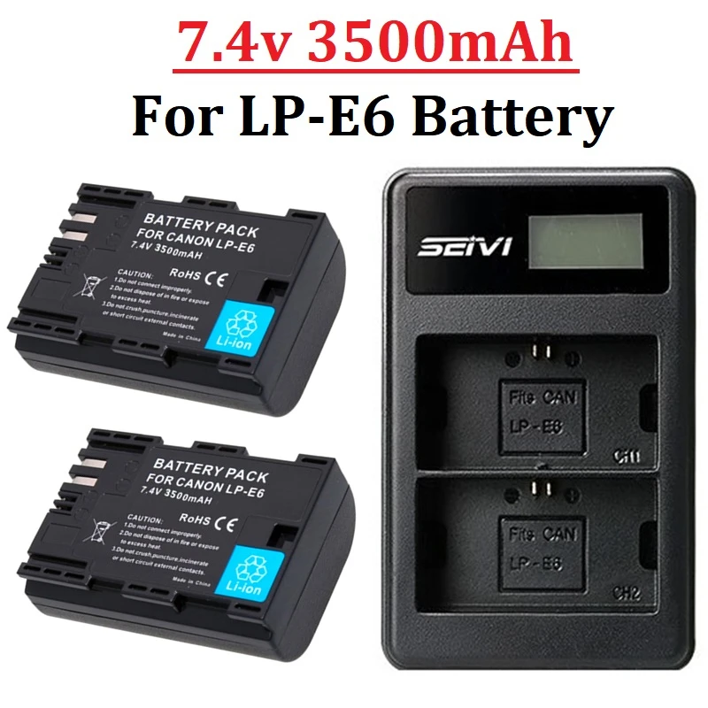 Batería de 3500mAh LP E6 LPE6 LP-E6 E6N, cargador Dual LED para cámara Canon EOS 5DS R 5D Mark II 5D Mark III 6D 7D 70D 80D