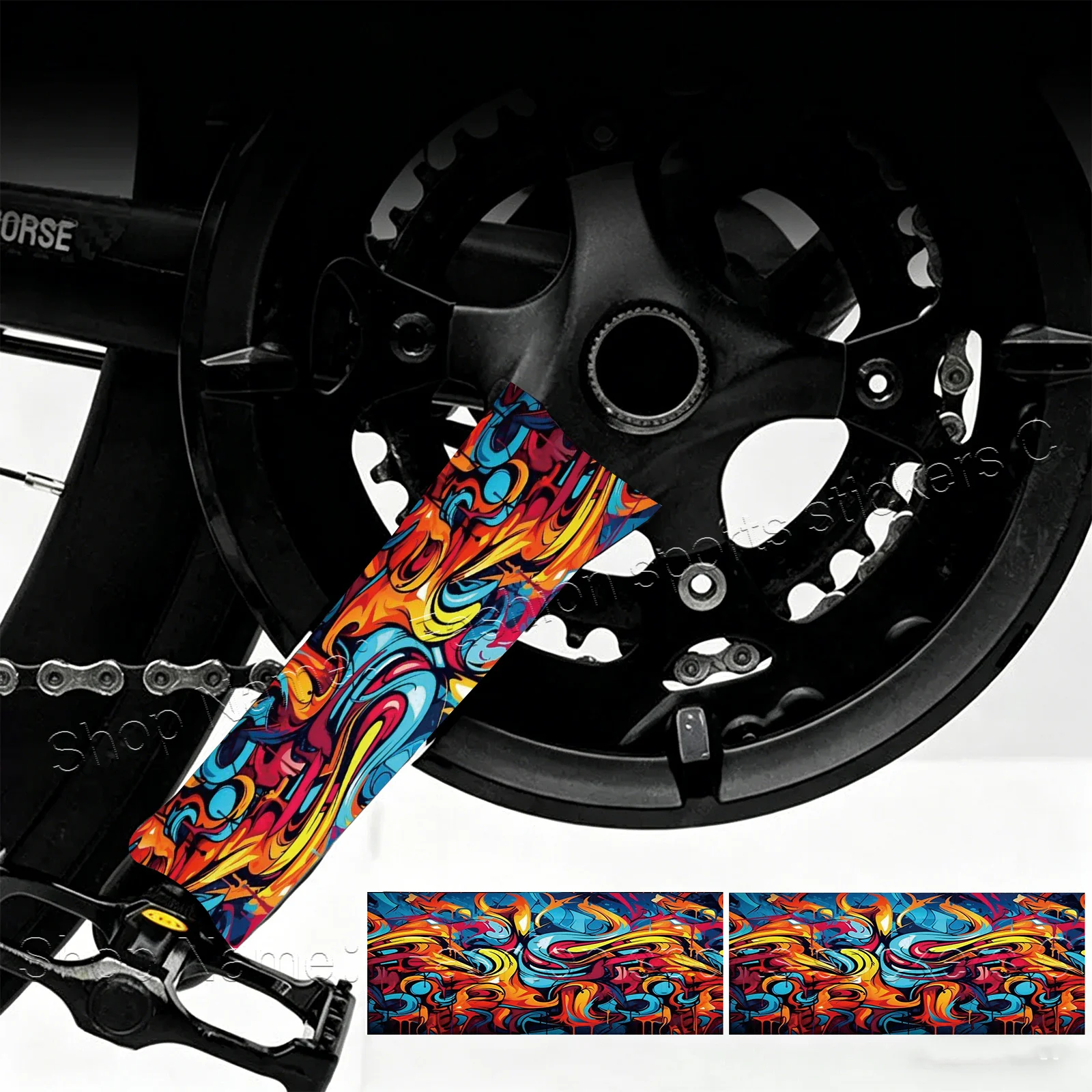 2Pcs 2D Flat Graffiti Tattoo Crank Arm Vinyl Sticker, Waterproof Decal for MTB Road Bike Crankset Decor, Holiday Gift