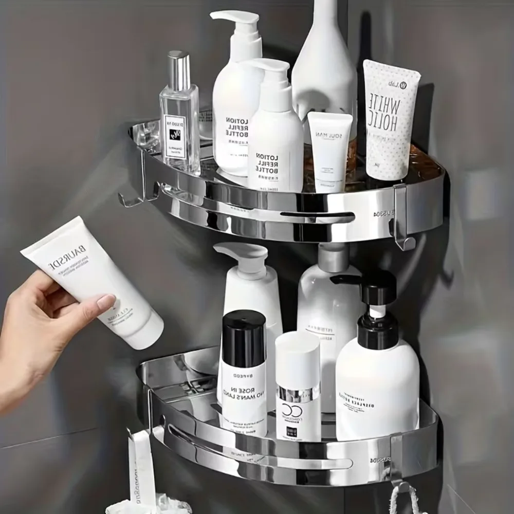 

304 Stainless Steel Drilling Wall Mounted Bathroom Corner Shelf Shower Shampoo Storage Organizer Rack Bathroom Accessories 1PC