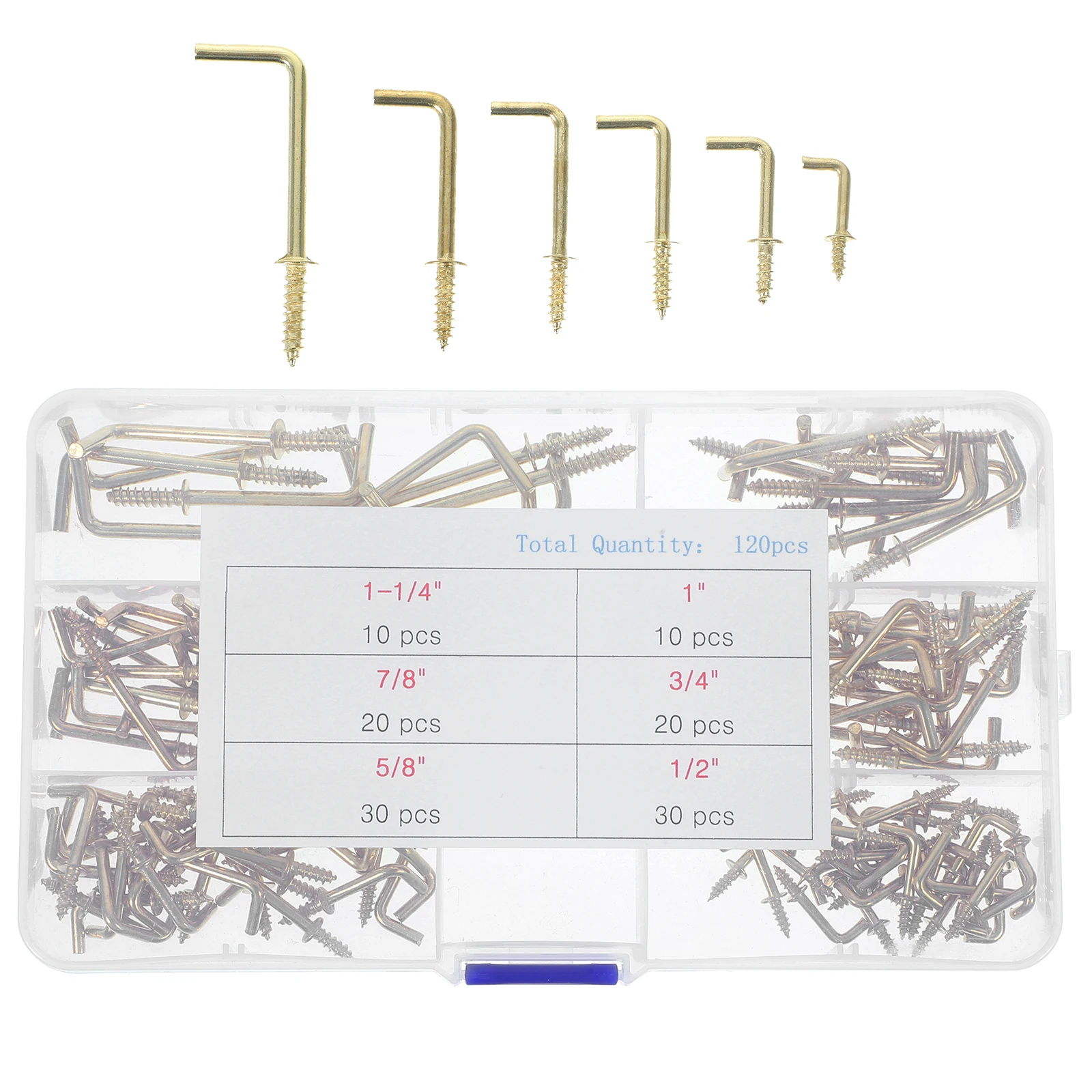 

120pcs Copper Plated Right Angle Hooks L Shaped Screws Metal Wall Hooks for Hanging Pictures Frames Tiny Self Tapping Wood