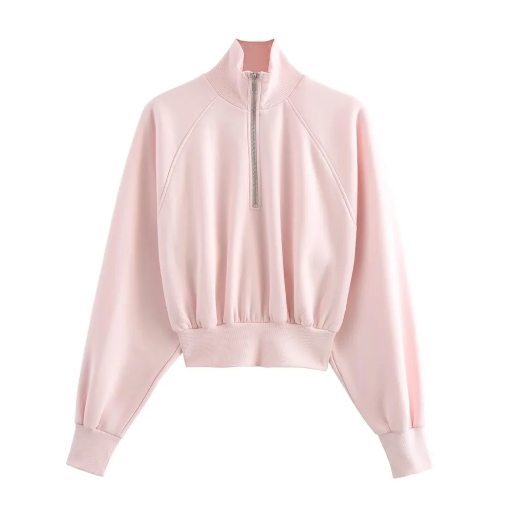 TRAF2024 Autumn New Women\'s Fashion Versatile Stand Collar Long Sleeve Hoodie Mid Waist A-line Short Skirt Two Piece Set