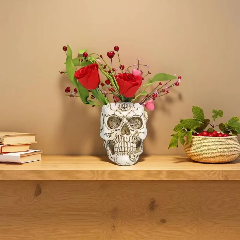 

Hand-Painted Skull Planter Set Resin Skull Flower Pot with Candy Bowl for Home Office Decor Halloween Theme Desktop Decor