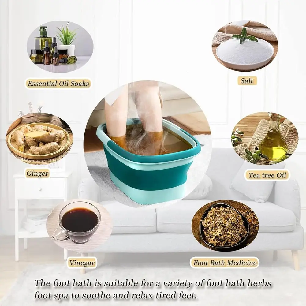 Collapsible Spa Bath Massager or Dry Cracked Feet, Feet Soak Tub with Massage Acupoint, Pedicure Foot Soak Basin Plastic Bucket - view 3
