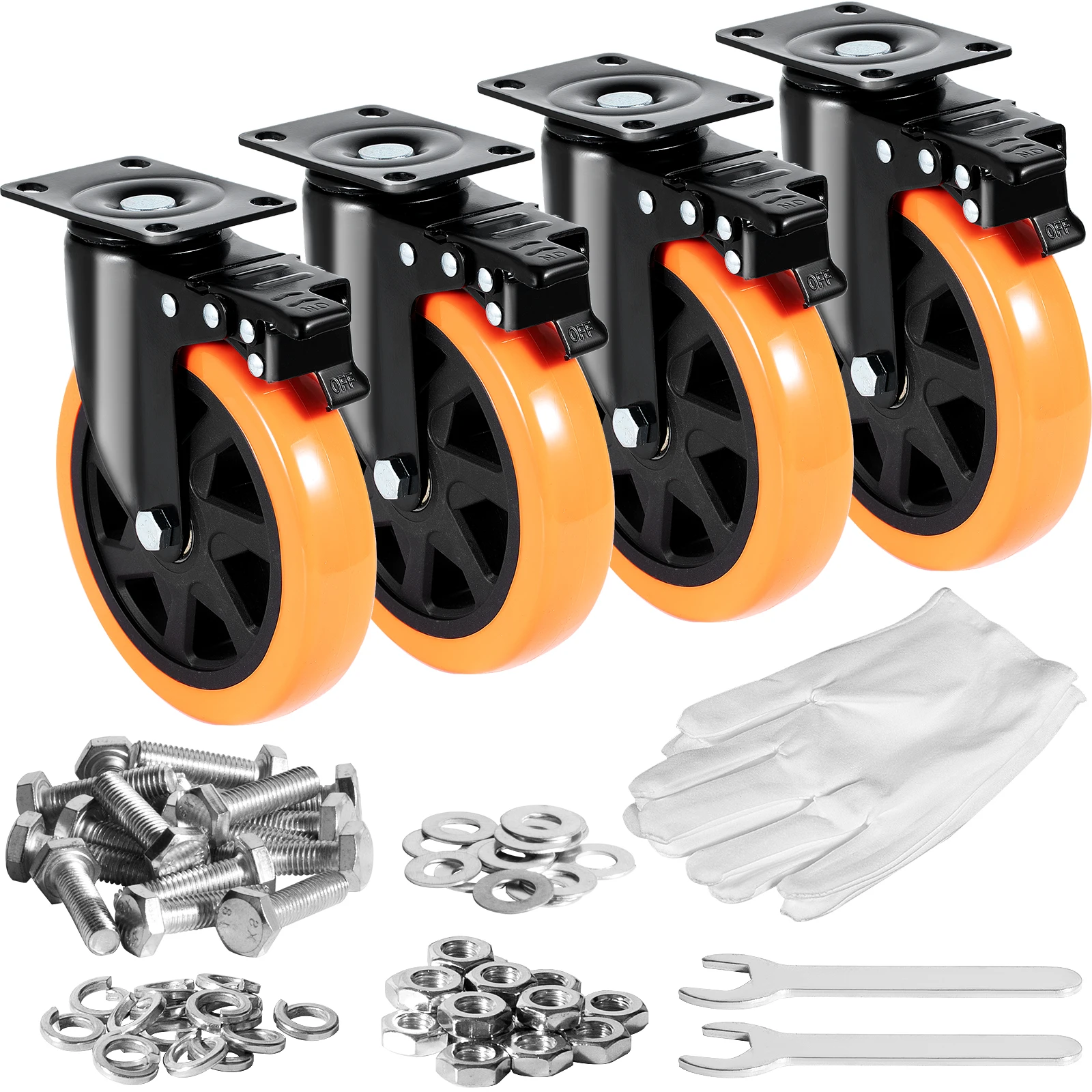 VEVOR 2/3/4/5/6-inch Swivel Plate Casters Set of 4 with Security Dual Locking PVC Caster Wheels for Cart Furniture Workbench