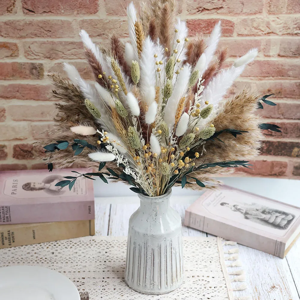 ช่อดอกหญ้าแพมพัสแห้ง 100 ชิ้น พร้อมดอกกระต่ายหางนก สำหรับตกแต่งงานแต่งงาน งานปาร์ตี้ ของตกแต่งบ้านสไตล์โบโฮ