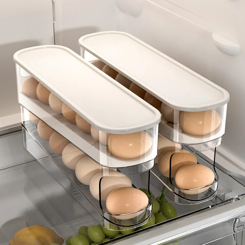 

Eggs Dispenser for Refrigerator Storager Plastic Trays Egg Rack Egg Holder for Fridge Auto Rolling Egg Organizer Space Saving