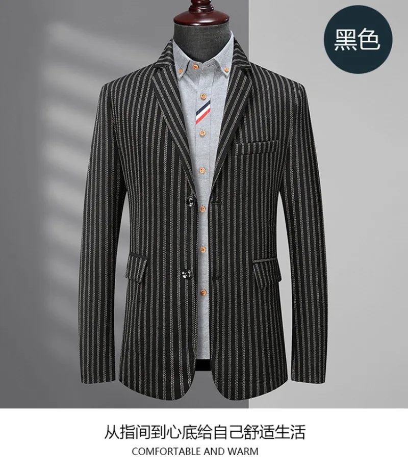 Übergrößen-Herrenblazer mit Streifenmuster, Locker Geschnittener Oversize-Freizeitanzug für Große und Kräftige Männer, 2-Knopf-Revers, Frühling-Herbst-Oberbekleidung – Detail 4