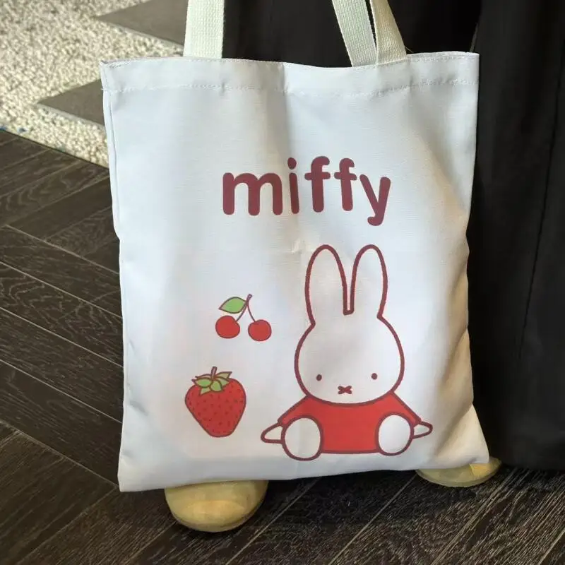 Kawaii Strawberry Miffy Rabbit Cartoon Large Capacity Handbag Student Versatile Canvas Bag Shoulder Storage Bag Friend Gift