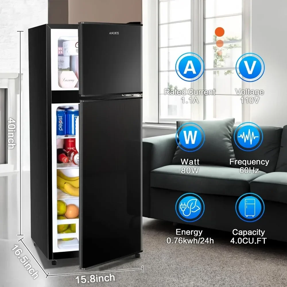 

tt Compact Refrigerator 4.0 Cu Ft 2 Door Mini Fridge with Freezer For Apartment, Dorm, Office, Family, Basement