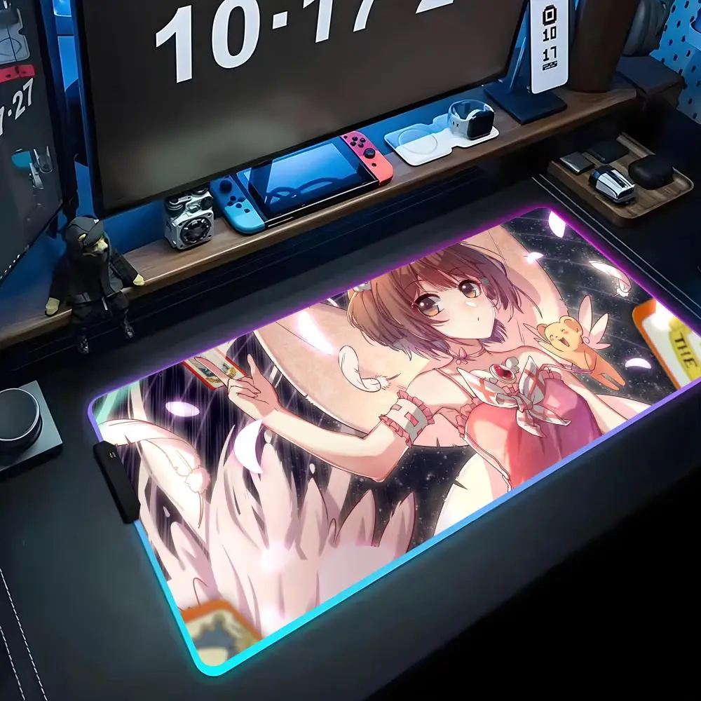 

Игровой коврик для мыши Sakura Card с RGB-подсветкой, большой светодиодный коврик для ПК, светящийся коврик для мыши, большой коврик для клавиатуры, настольный коврик с подсветкой