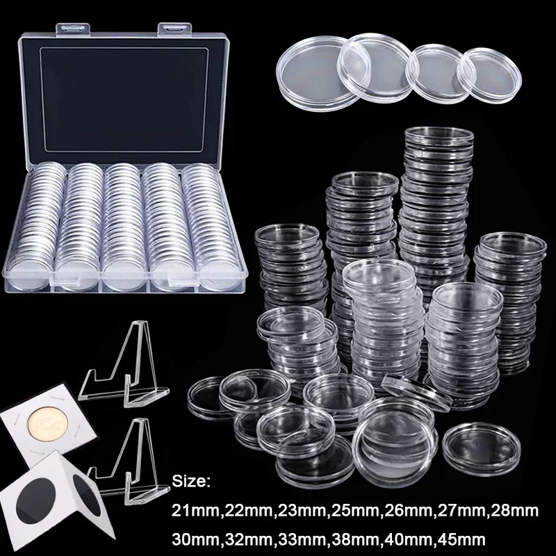 21-45mm Klare Transparente Kunststoff-Münzkapseln Sammelboxen Runde Schutzboxen Behälter Acryl-Displayständer
